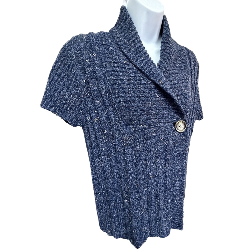 Knit Short Sleeve Cardigan Blue Speckled Sweater L NWT 1 Button Preppy/Academia